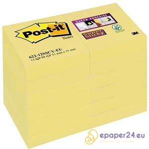 Karteczki Post-it Super Sticky 47.6x47.6mm (622-12SSCY-EU) żółte (12x90)