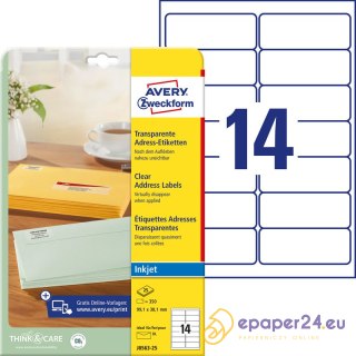 ETYKIETY A4 AVERY 99,1*38,1mm PRZEZROCZYSTE (25)