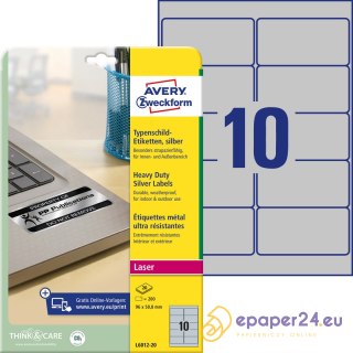 ETYKIETY A4 AVERY HEAVY DUTY 96*50,8mm SREBRNE (20)