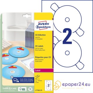 ETYKIETY A4 AVERY CD/DVD BIAŁE BŁYSZCZĄCE (25)