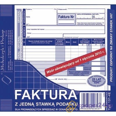 FAKTURA NETTO (1 STAWKA VAT) 2/3 A5 (O+1K) FAKTURA NETTO (1 STAWKA VAT) 2/3 A5 (O+1K)
