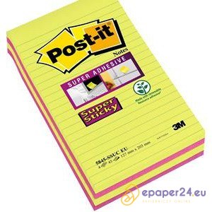 Karteczki Post-it Super Sticky 127x203mm (5845-SSUC) linie neon (4x45)