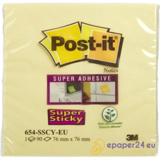 Karteczki Post-it Super Sticky 76x76mm (654-6SSCY) żółte (90)