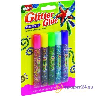 KLEJ Z BROKATEM AMOS 10,5ml*5 KOLORÓW