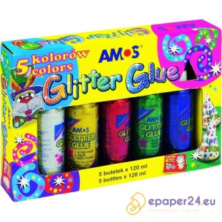 KLEJ Z BROKATEM AMOS 120ml*5 KOLORÓW