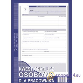 KWESTIONARIUSZ OSOBOWY DLA PRACOWNIKA A4 (OFFSET)