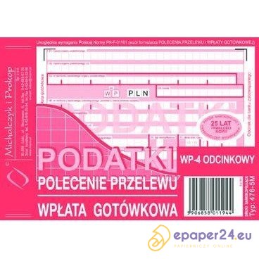 PODATKI - POLECENIE PRZELEWU/WPŁATA GOTÓWKOWA A6 (O+3K)