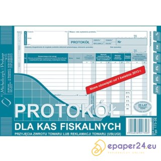 PROTOKÓŁ DLA KAS FISKALNYCH PRZYJĘCIA ZWROTU A5 (O+1K)