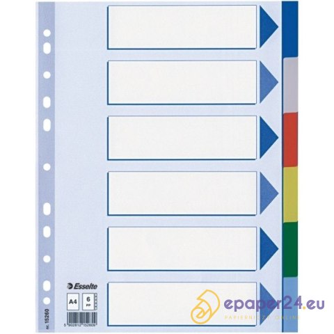PRZEKŁADKI PP ESSELTE A4 INDEX 6 KOLORÓW PRZEKŁADKI PP ESSELTE A4 INDEX 6 KOLORÓW