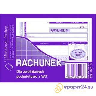 RACHUNEK DLA ZWOLNIONYCH Z VAT A6 (O+1K)