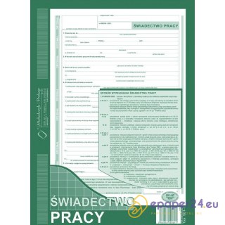ŚWIADECTWO PRACY A4 (O+1K)