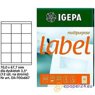 ETYKIETY A4 IGEPA 70,0*67,7mm BIAŁE (100)