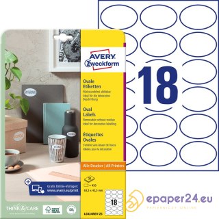 ETYKIETY A4 AVERY 63,5*42,3mm USUWALNE BIAŁE (25)