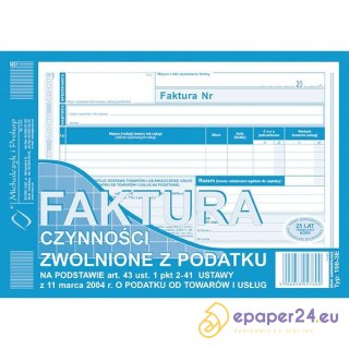 Faktura czynności zwolnione z podatku A5