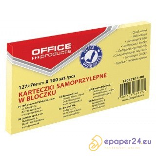 Karteczki Office Products 76x127mm żółte (100)