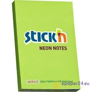 KARTECZKI STICK'N 51*76mm ZIELONE NEON (100)