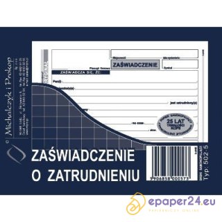 ZAŚWIADCZENIE O ZATRUDNIENIU A6 (O+1K)