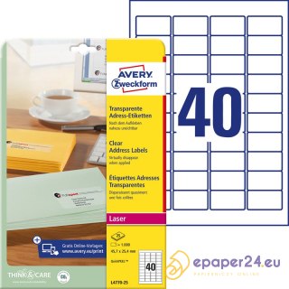 ETYKIETY A4 AVERY 45,7*25,4mm PRZEZROCZYSTE (25)