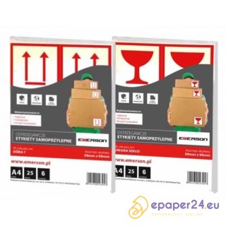 Etykiety Emerson A4 99x99mm "uwaga szkło" (25)