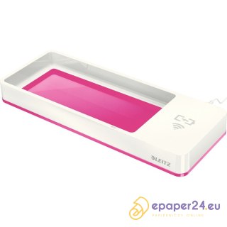 PRZYBORNIK NA BIURKO Z ŁADOWARKĄ LEITZ WOW BIAŁO-RÓŻOWY