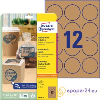 ETYKIETY AVERY A4 śr.60mm BRĄZOWE (12x25)