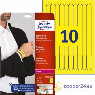 Opaski identyfikacyjne na nadgarstki Avery Zweckform, 10 ark./op., 265 x 18 mm, żółte, ŻÓŁTY