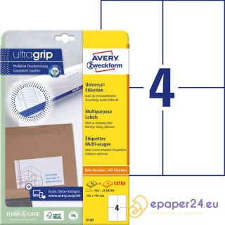 ETYKIETY AVERY A4 105x148mm BIAŁE (4x30)