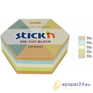 Karteczki Stick'n 61x70mm sześciokąt 4 kolory (250)