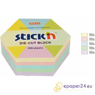 Karteczki Stick'n 61x70mm sześciokąt 5 kolorów (250)