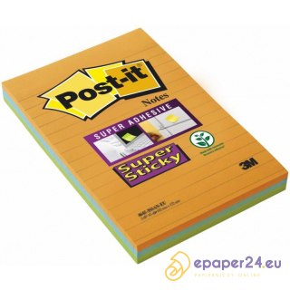 Karteczki Post-it Super Sticky 101x152mm linie (4645-3SS-BOOS) mix kolorów (3x45)