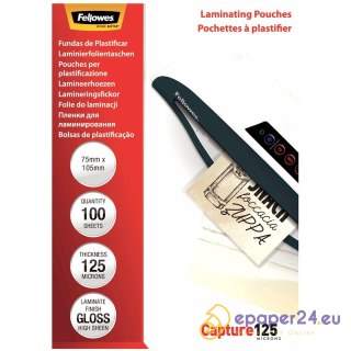 Folia laminacyjna Fellowes 75x105mm/125µm błyszczaca (100)
