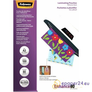 Folia laminacyjna Fellowes A3/80µm samoprzylepna (100)