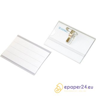 Identyfikator Donau 57x90mm z klipsem i agrafką transparentny