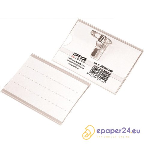 Identyfikator Office Products 90x57mm z klipsem i agrafką Identyfikator Office Products 90x57mm z klipsem i agrafką