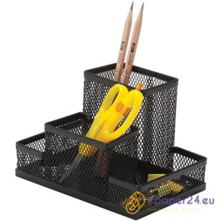 Przybornik na biurko Q-Connect 4 komory metalowy czarny
