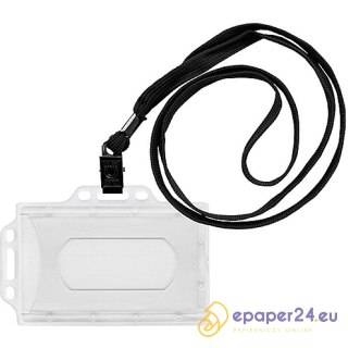 Identyfikator Donau 56x90mm PCV 2 uchwyty z taśmš czarnš