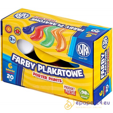 Farby plakatowe Astra 20ml x6 kolorów Farby plakatowe Astra 20ml x6 kolorów