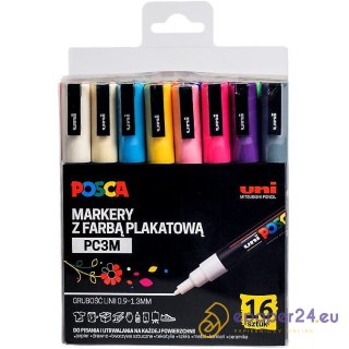 Markery z farbą plakatową Uni POSCA PC-3M 16 kolor