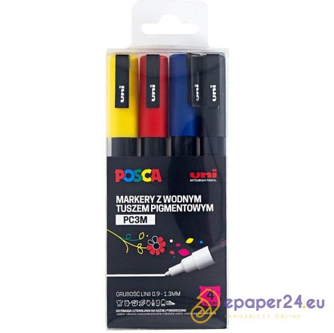 Markery z farbą plakatową Uni POSCA PC-3M 4 kolory Markery z farbą plakatową Uni POSCA PC-3M 4 kolory