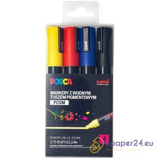 Markery z farbą plakatową Uni POSCA PC-5M 4 kolory