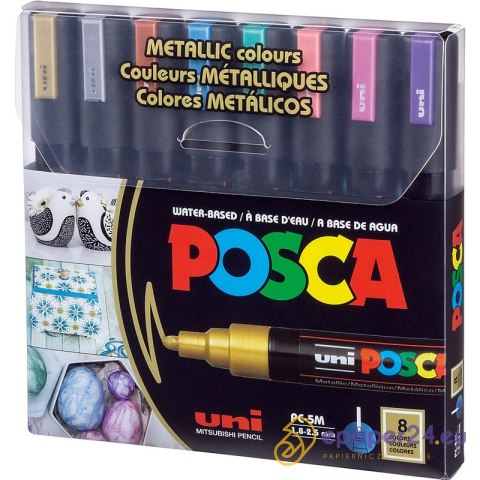 Markery z farbą plakatową Uni POSCA PC-5M 8 koloró Markery z farbą plakatową Uni POSCA PC-5M 8 koloró