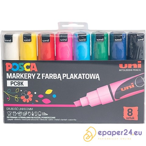 Markery z farbą plakatową Uni POSCA PC-8K 8 koloró Markery z farbą plakatową Uni POSCA PC-8K 8 koloró