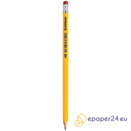 Ołówek drewniany z gumkš DONAU, HB, lakierowany, ż