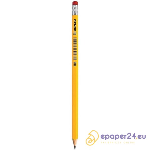 Ołówek drewniany z gumkš DONAU, HB, lakierowany, ż Ołówek drewniany z gumkš DONAU, HB, lakierowany, ż