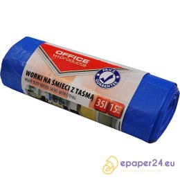 WORKI NA ŚMIECI Z TAŚMĽ OFFICE PRODUCTS, PREMIUM (LDHD), 35L, 15SZT., NIEBIESKIE