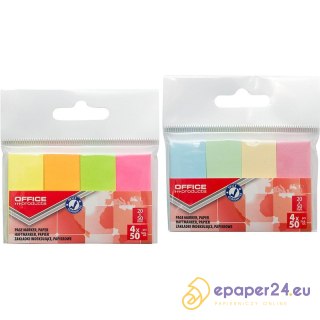 ZAKŁADKI INDEKSUJĽCE OFFICE PRODUCTS, PAPIER, 20X50MM, 4X50 KART. MIX KOLORÓW PASTEL