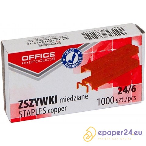 Zszywki OFFICE PRODUCTS, miedziane, 24/6, 1000szt. Zszywki OFFICE PRODUCTS, miedziane, 24/6, 1000szt.