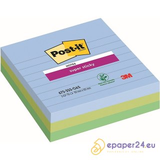 Karteczki Post-it Super Sticky 101x101mm (675-3SS-OAS) w linię (3x70)